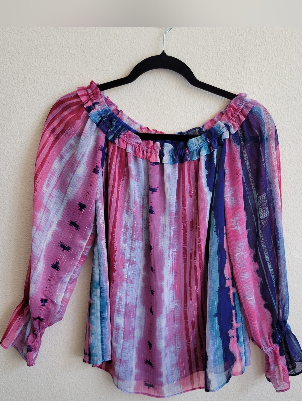 INC International Concepts Pink & Purple Striped Off-Shoulder Blouse Small.